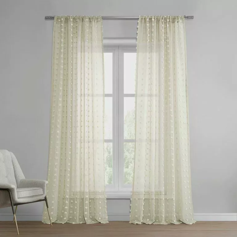 Strasbourg Dot Beige Geometric Patterned Faux Linen Sheer Curtain