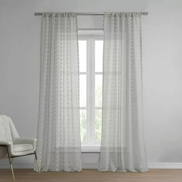 Strasbourg Dot Grey Geometric Patterned Faux Linen Sheer Curtain