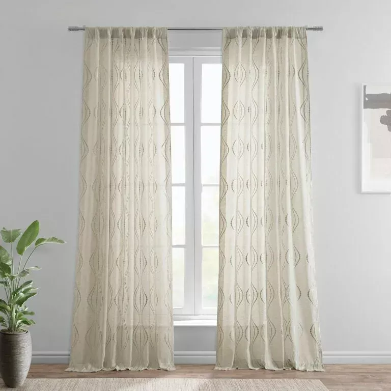 Suez Natural Striped Embroidered Patterned Faux Linen Sheer Curtain