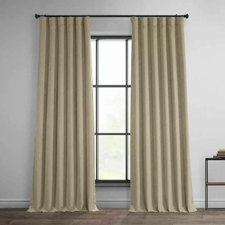 Thatched Tan Textured Faux Linen Room Darkening Curtain