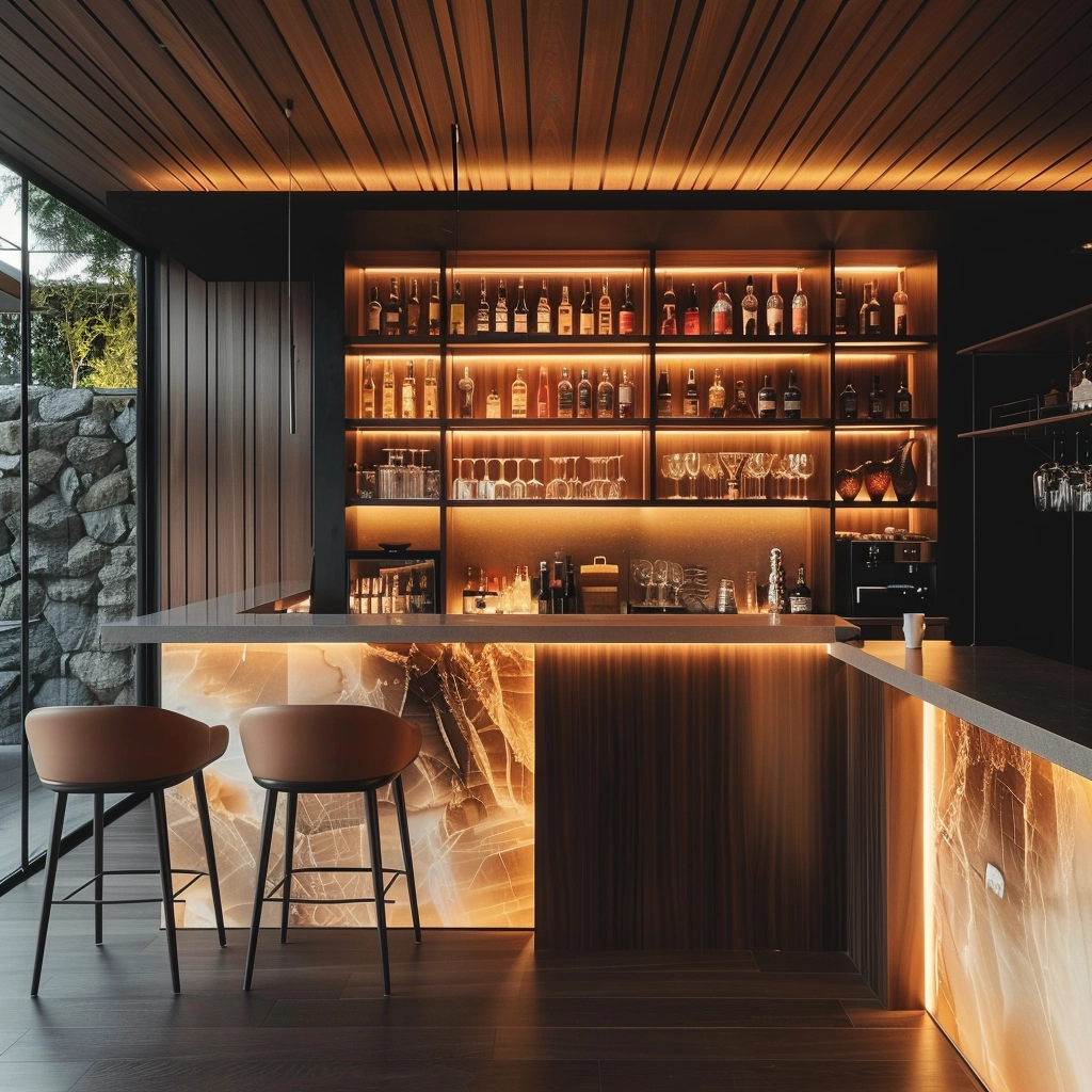 Illuminated Wood Panel Bar Design Inspiration