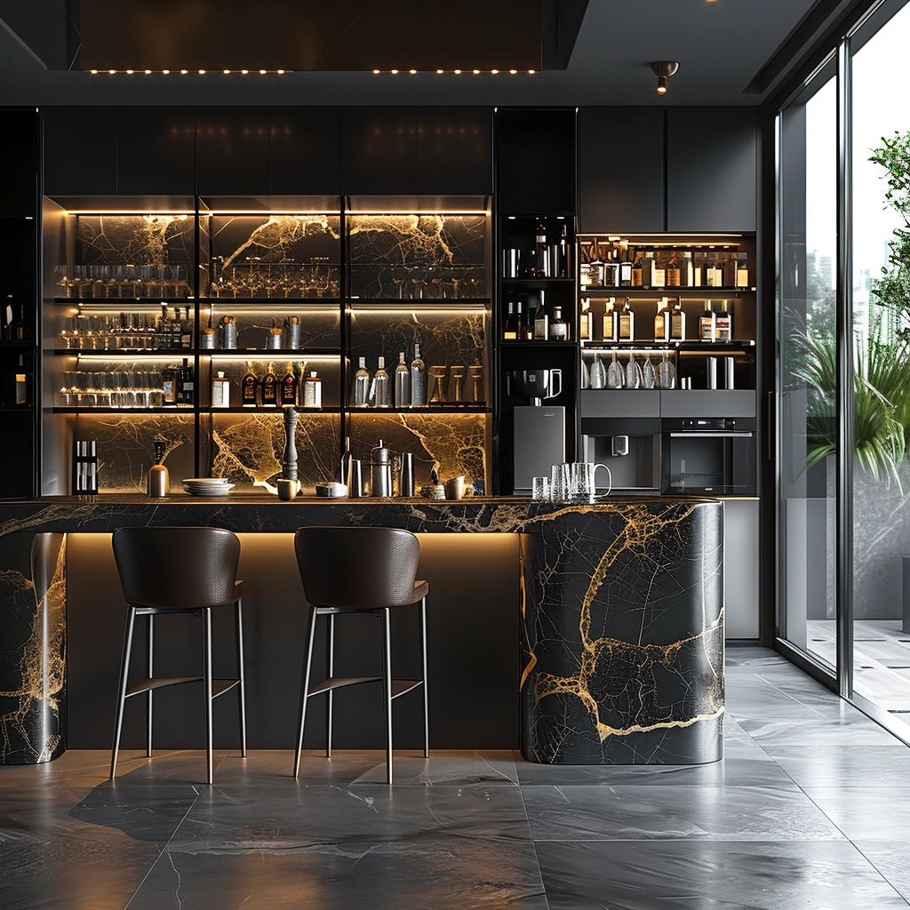 Luxurious Marble Accent Bar Design Inspiration