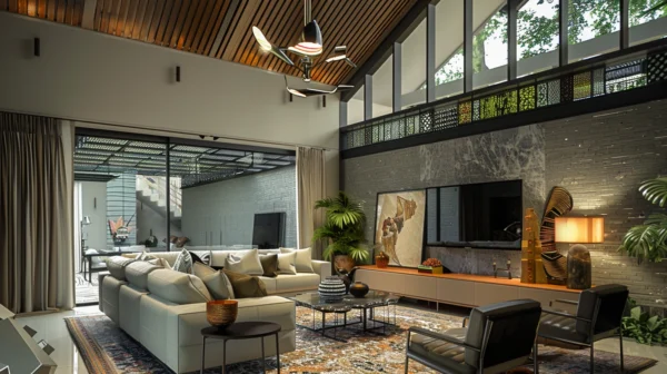 Eclectic High-Ceiling Living Space