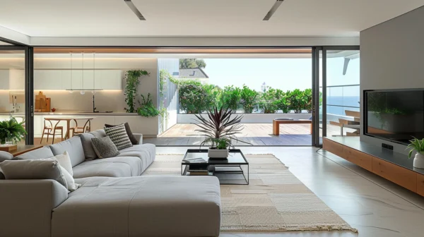 Serene Coastal Living Room Overlooking the Sea