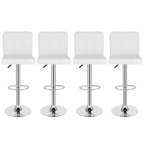 Set of 4 Adjustable Bar Stools PU Leather Modern Dinning Chair with Back White