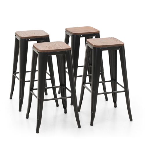 Bar Stools Set of 4 Stack-able Counter Height Kitchen Patio Bar Chairs 30 Inches