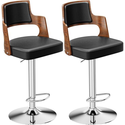 Set of 4 Adjustable Bar Stools PU Leather Modern Dinning Chair with Back