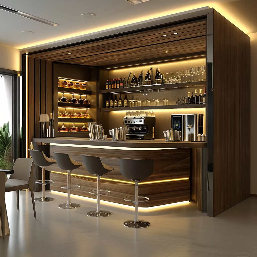 Warm Wooden Home Bar Design Inspiration
