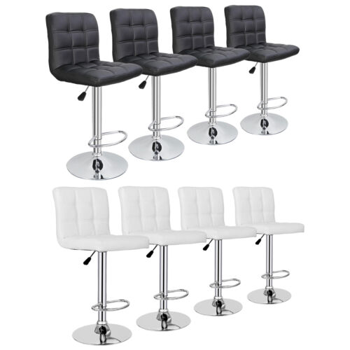 Set of 4 Modern Bar Stools PU Leather Chairs w/3 Level Gas Rod Metal Frame