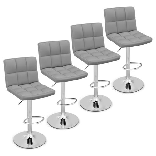 Set of 4 Counter Height Bar Chair Adjustable Swivel Bar Stool  PU Leather Grey