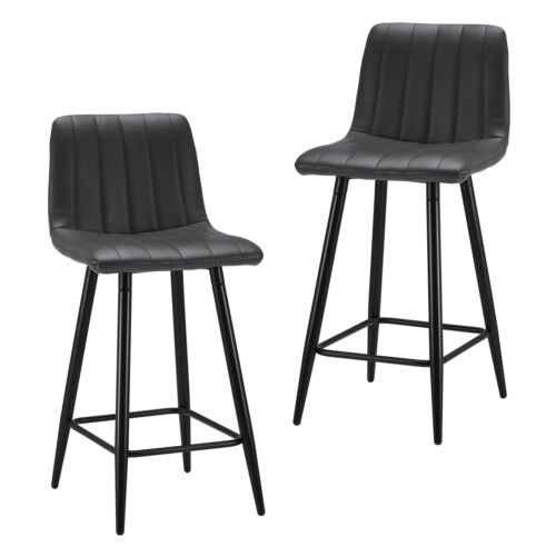 2*  Faux Leather Bar Stools Grey Pub Chairs Stools  Metal Frame Foot rest Modern
