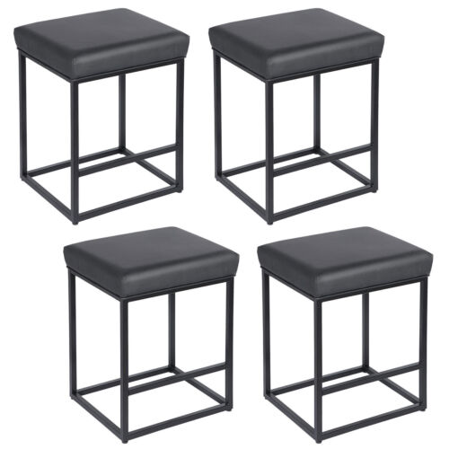 4 PCS 24'' PU Leather Bar Stools Counter Height Black Seats with Footrest Home