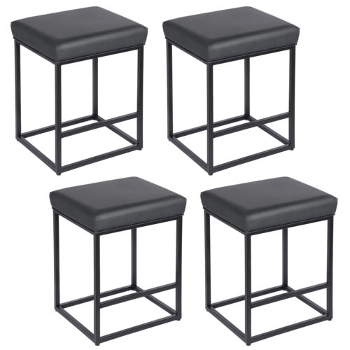 Set Of 4 Modern Backless Bar Stools 24 inches PU Leather Chair Home Dining Room