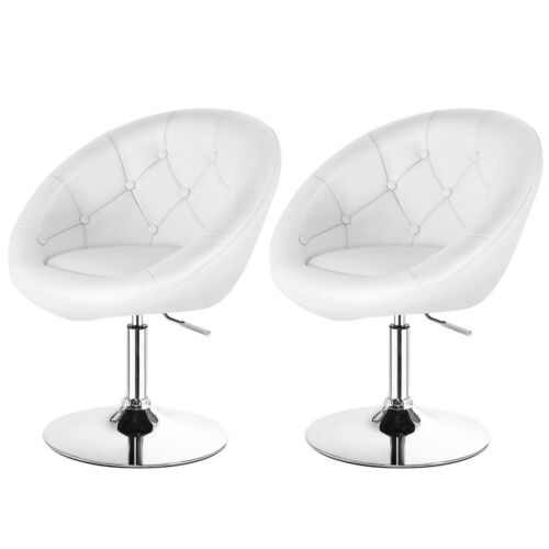 Set of 2 Swivel Bar Stools Height Adjustable Round Tufted Back Bar Chairs White